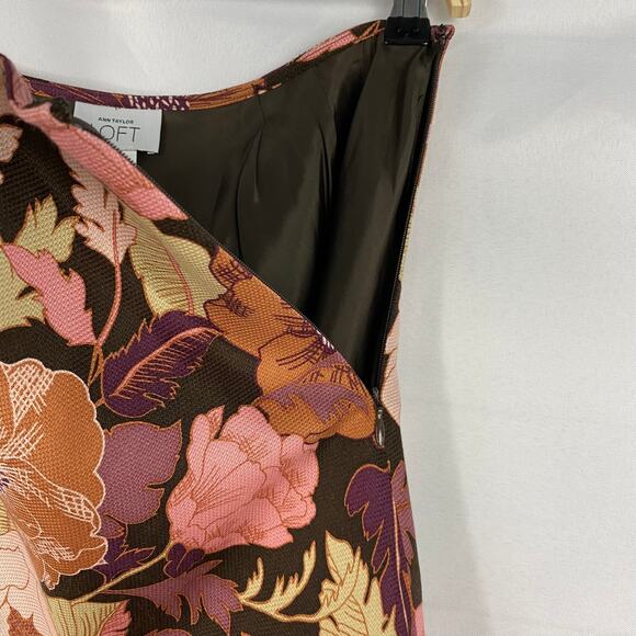Ann Taylor LOFT Floral A-line Skirt Women 6 Brown Silk Wool Blend Cottagecore - Picture 5 of 8